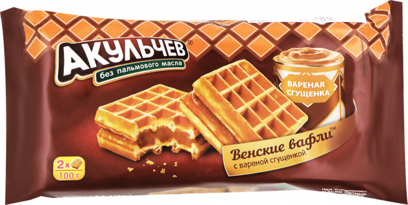 Вафли мягкие АКУЛЬЧЕВ Венские со сгущенкой, 100г Вафли мягкие АКУЛЬЧЕВ Венские со сгущенкой, 100г