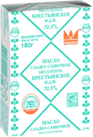 Масло сладко-сливочное МАСЛОДЕЛ Крестьянское несоленое 72,5%, высший сорт, без змж, 180г