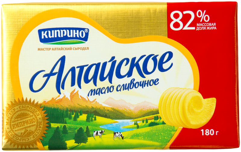 Масло сливочное КИПРИНО Алтайское 82%, без змж, 180г Масло сливочное КИПРИНО Алтайское 82%, без змж, 180г