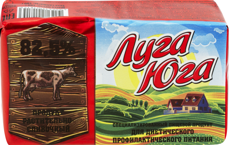 Продукт растительно-сливочный ЛУГА ЮГА для диетического профилактического питания 82,5%, 180г Продукт растительно-сливочный ЛУГА ЮГА для диетического профилактического питания 82,5%, 180г