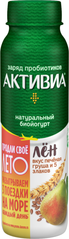 Биойогурт питьевой АКТИВИА Печеная груша, 5 злаков, лен 2,1%, без змж, 260г Биойогурт питьевой АКТИВИА Печеная груша, 5 злаков, лен 2,1%, без змж, 260г