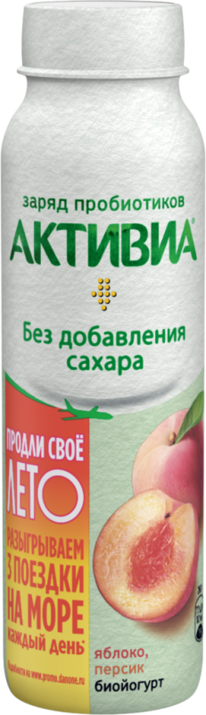 Биойогурт питьевой АКТИВИА Яблоко, персик 2%, без змж, 260г Биойогурт питьевой АКТИВИА Яблоко, персик 2%, без змж, 260г