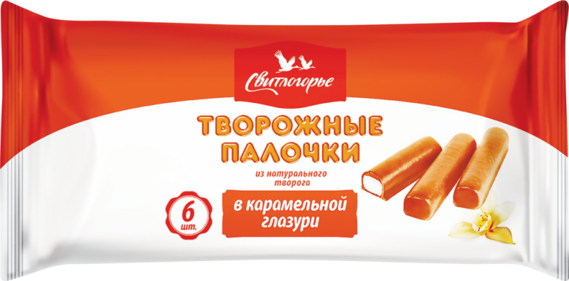 Палочки творожные глазированные СВИТЛОГОРЬЕ с ванилью в карамельной глазури 23%, без змж, 180г Палочки творожные глазированные СВИТЛОГОРЬЕ с ванилью в карамельной глазури 23%, без змж, 180г