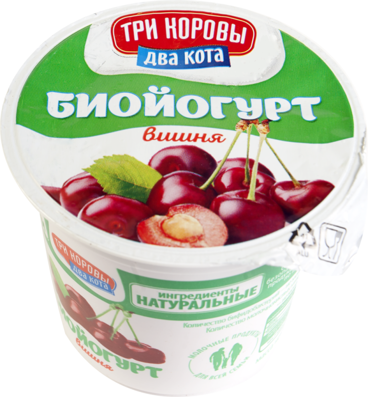 Биойогурт ТРИ КОРОВЫ ДВА КОТА Вишня 4,5%, без змж, 125г Биойогурт ТРИ КОРОВЫ ДВА КОТА Вишня 4,5%, без змж, 125г