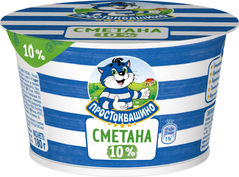 Сметана ПРОСТОКВАШИНО 10%, без змж, 180г Сметана ПРОСТОКВАШИНО 10%, без змж, 180г