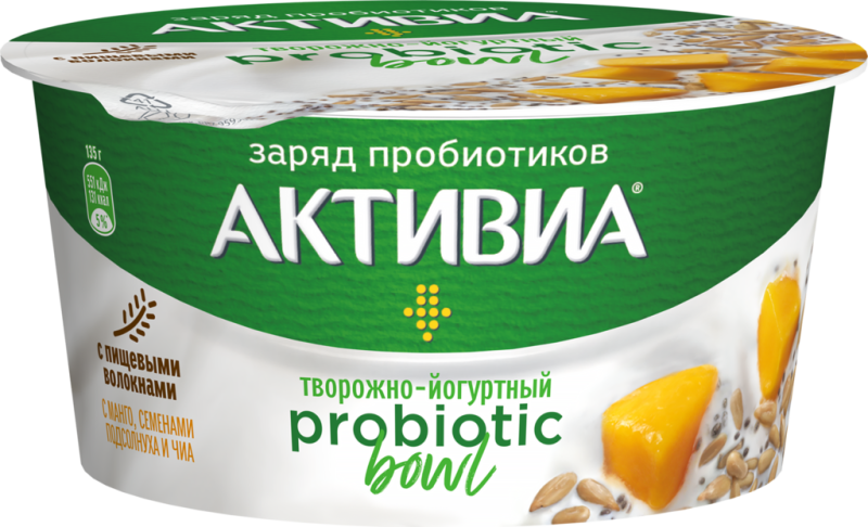 Биопродукт творожно-йогуртный АКТИВИА Манго, микс семян 3,5%, без змж, 135г Биопродукт творожно-йогуртный АКТИВИА Манго, микс семян 3,5%, без змж, 135г