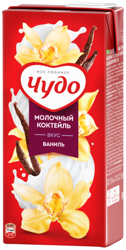 Коктейль молочный ЧУДО Ваниль 2%, без змж, 960г Коктейль молочный ЧУДО Ваниль 2%, без змж, 960г
