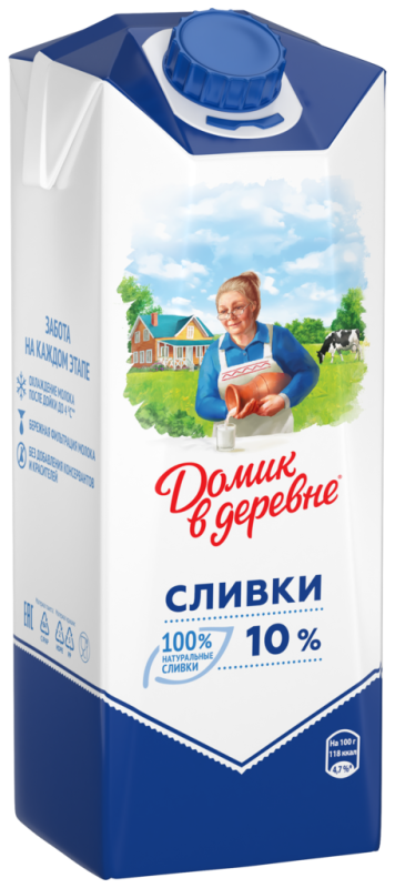 Сливки стерилизованные ДОМИК В ДЕРЕВНЕ 10%, без змж, 750г