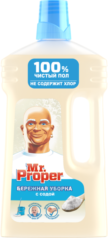 Средство для мытья полов и стен MR.PROPER Бережная уборка, с содой, 1л Средство для мытья полов и стен MR.PROPER Бережная уборка, с содой, 1л