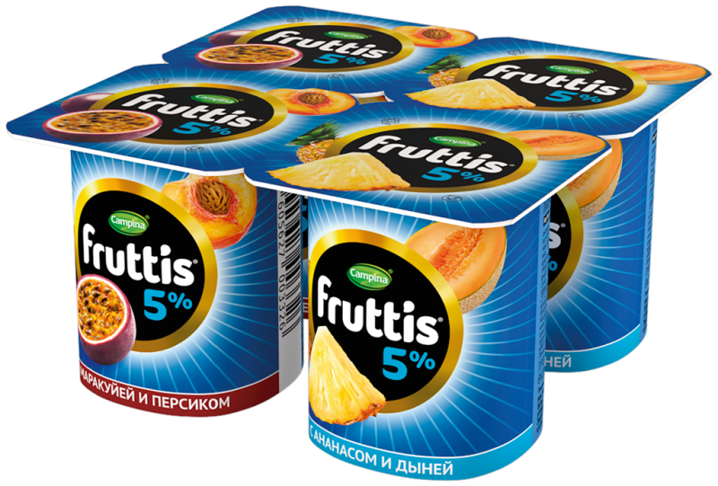Продукт йогуртный FRUTTIS Сливочный Персик, маракуйя/Ананас, дыня 5%, без змж, 115г Продукт йогуртный FRUTTIS Сливочный Персик, маракуйя/Ананас, дыня 5%, без змж, 115г