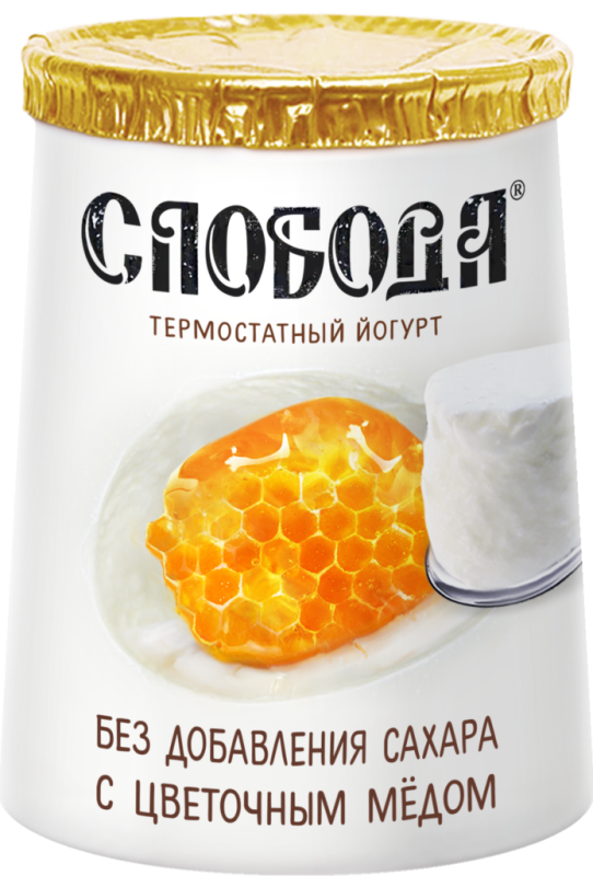 Биойогурт термостатный СЛОБОДА двухслойный с цветочным медом 3%, без змж, 150г Биойогурт термостатный СЛОБОДА двухслойный с цветочным медом 3%, без змж, 150г