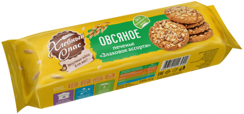 Печенье ХЛЕБНЫЙ СПАС Злаковое ассорти овсяное, 250г