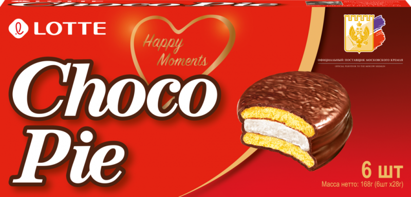 Печенье LOTTE Choco Pie бисквитное в шоколадной глазури, 6х28г Печенье LOTTE Choco Pie бисквитное в шоколадной глазури, 6х28г