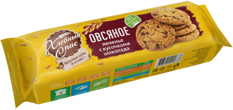 Печенье ХЛЕБНЫЙ СПАС Овсяное с кусочками шоколада, 250г Печенье ХЛЕБНЫЙ СПАС Овсяное с кусочками шоколада, 250г