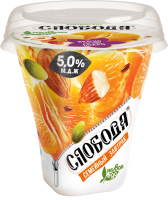Биойогурт СЛОБОДА Мюсли с яблоком, мандарином и орехами 5%, без змж, 250г
