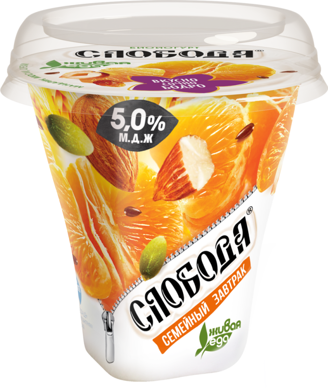 Биойогурт СЛОБОДА Мюсли с яблоком, мандарином и орехами 5%, без змж, 250г Биойогурт СЛОБОДА Мюсли с яблоком, мандарином и орехами 5%, без змж, 250г