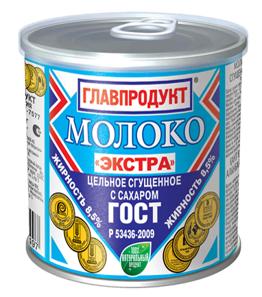 Молоко сгущенное ГЛАВПРОДУКТ цельное с сахаром Экстра 8,5% без ЗМЖ ГОСТ, 380г Молоко сгущенное ГЛАВПРОДУКТ цельное с сахаром Экстра 8,5% без ЗМЖ ГОСТ, 380г