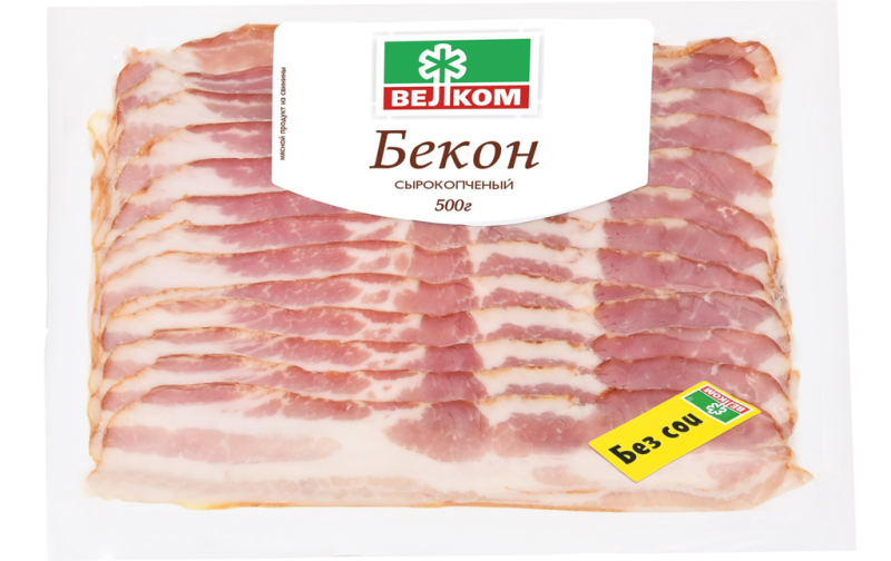 Бекон сырокопченый ВЕЛКОМ, нарезка, 500г Бекон сырокопченый ВЕЛКОМ, нарезка, 500г