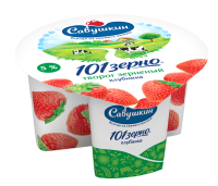 Творог САВУШКИН ПРОДУКТ 101 зерно Клубника 5%, без змж, 130г