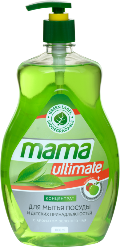 Средство для мытья посуды и детских принадлежностей MAMAULTIMATE концентрированный с ароматом зеленого чая, 1л Средство для мытья посуды и детских принадлежностей MAMAULTIMATE концентрированный с ароматом зеленого чая, 1л