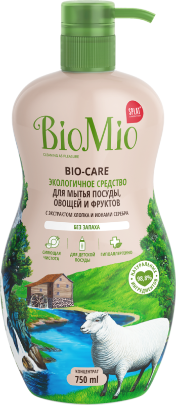 Средство для мытья посуды BIOMIO Bio-Care экологичное с экстр хлопка ионами серебра б/запаха Средство для мытья посуды BIOMIO Bio-Care экологичное с экстр хлопка ионами серебра б/запаха