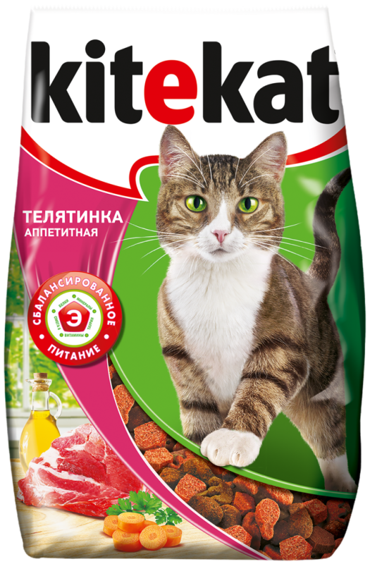 Корм сухой для кошек KITEKAT с аппетитной телятинкой, 1,9кг