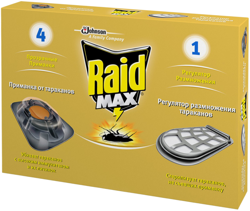 Средство от тараканов RAID Max Приманка, 1шт + Регулятор размножения, 4шт