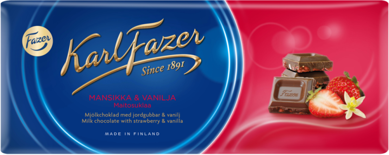 Шоколад молочный FAZER с клубникой, 190г Шоколад молочный FAZER с клубникой, 190г