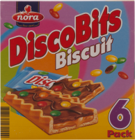 Печенье NORA DiscoBits с мягкой карамелью, молочным шоколадом и драже, 162г