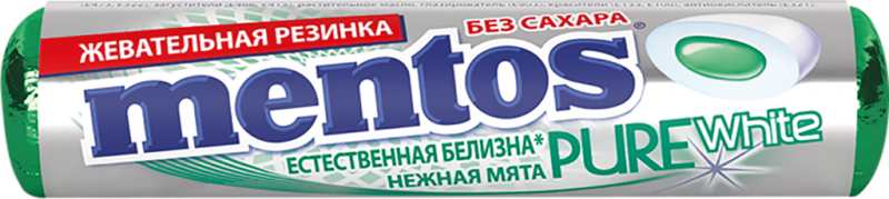 Жевательная резинка MENTOS Pure white со вкусом нежной мяты, 15,5г Жевательная резинка MENTOS Pure white со вкусом нежной мяты, 15,5г