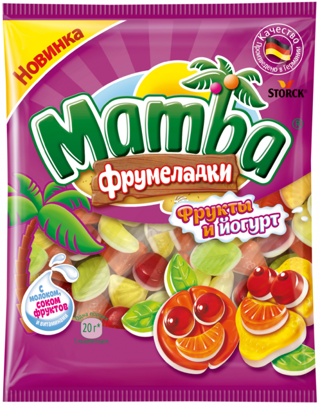Мармелад жевательный MAMBA Фрумеладки Фрукты и йогурт, 72г Мармелад жевательный MAMBA Фрумеладки Фрукты и йогурт, 72г