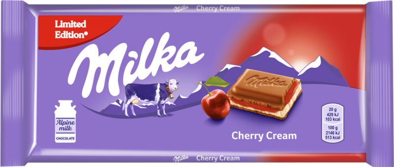 Шоколад молочный MILKA Cherry Cream с двухслойной начинкой, 100г Шоколад молочный MILKA Cherry Cream с двухслойной начинкой, 100г