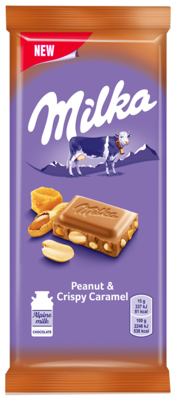 Шоколад молочный MILKA с арахисом, кусочками хрустящей карамели, рисовыми шариками и кукурузными хлопьями, 90г Шоколад молочный MILKA с арахисом, кусочками хрустящей карамели, рисовыми шариками и кукурузными хлопьями, 90г