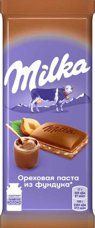 Шоколад молочный MILKA с дробленым орехом, пастой из фундука и с дробленым фундуком, 85г Шоколад молочный MILKA с дробленым орехом, пастой из фундука и с дробленым фундуком, 85г