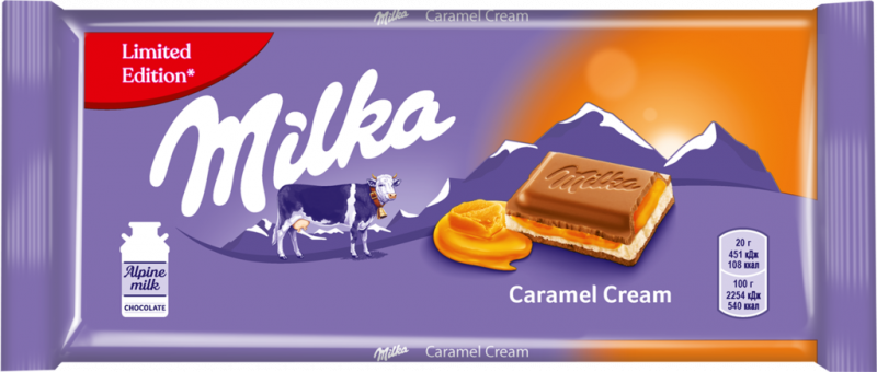 Шоколад молочный MILKA Caramel Cream с двухслойной начинкой, 100г