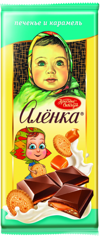 Шоколад молочный АЛЕНКА с карамельной и молочной начинками и печеньем, 87г Шоколад молочный АЛЕНКА с карамельной и молочной начинками и печеньем, 87г