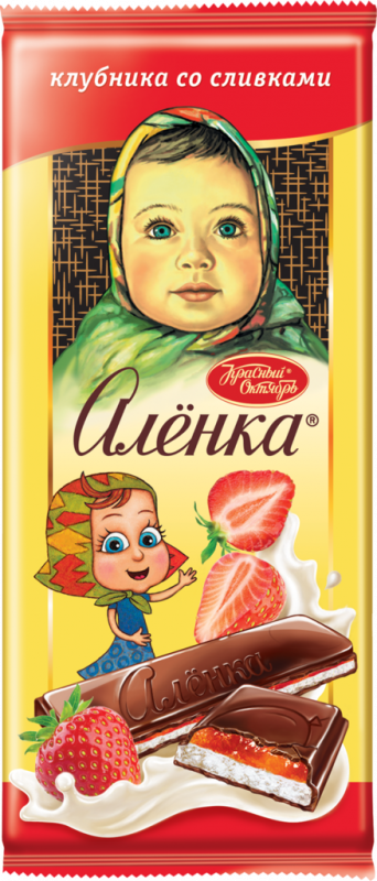 Шоколад молочный АЛЁНКА с начинкой клубника со сливками, 87г