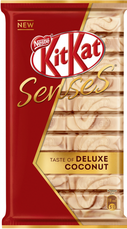 Шоколад KITKAT Senses Deluxe Coconut белый шоколад со вкусом кокоса и молочный шоколад со вкусом миндаля, 112г Шоколад KITKAT Senses Deluxe Coconut белый шоколад со вкусом кокоса и молочный шоколад со вкусом миндаля, 112г