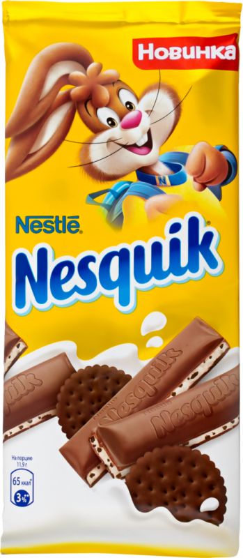Шоколад молочный NESTLE Nesquik с молочной начинкой и какао-печеньем, 95г Шоколад молочный NESTLE Nesquik с молочной начинкой и какао-печеньем, 95г