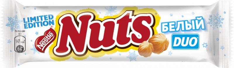 Батончик NUTS Белый шоколад, 60г Батончик NUTS Белый шоколад, 60г