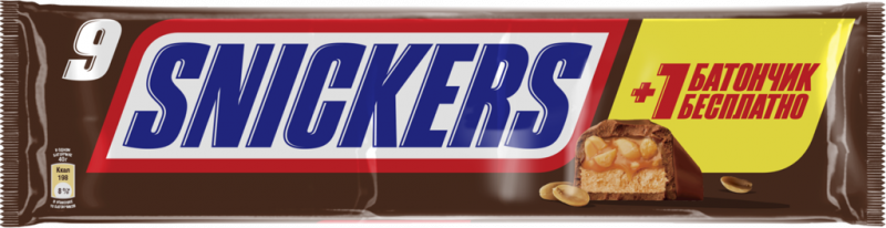 Батончик шоколадный SNICKERS с жаренным арахисом, карамелью и нугой, 360г