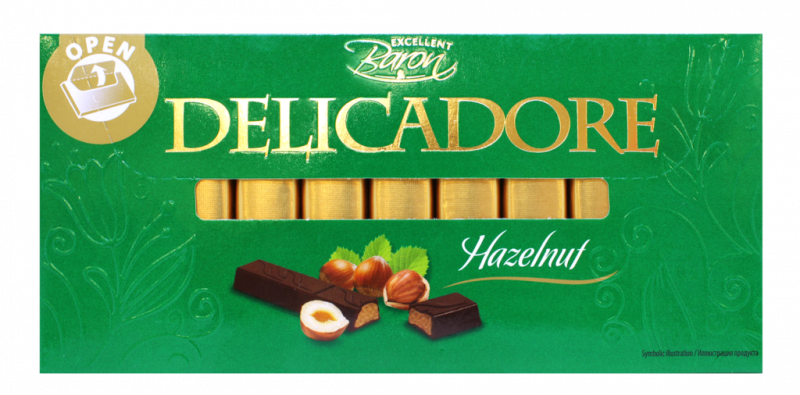 Шоколад темный DELICADORE с мягкой начинкой со вкусом фундука, 200г Шоколад темный DELICADORE с мягкой начинкой со вкусом фундука, 200г