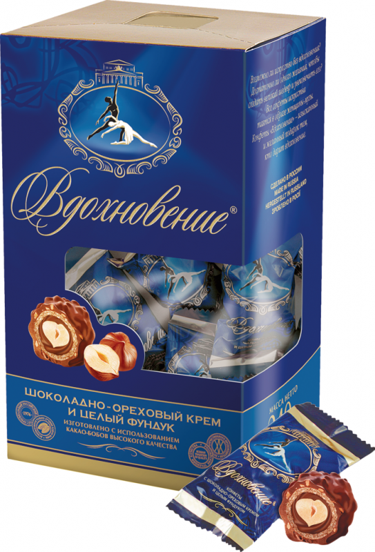 Конфеты ВДОХНОВЕНИЕ с шоколадно-ореховым кремом и цельным фундуком, 240г Конфеты ВДОХНОВЕНИЕ с шоколадно-ореховым кремом и цельным фундуком, 240г