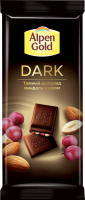 Шоколад темный ALPEN GOLD Dark с изюмом и миндалем, 80г