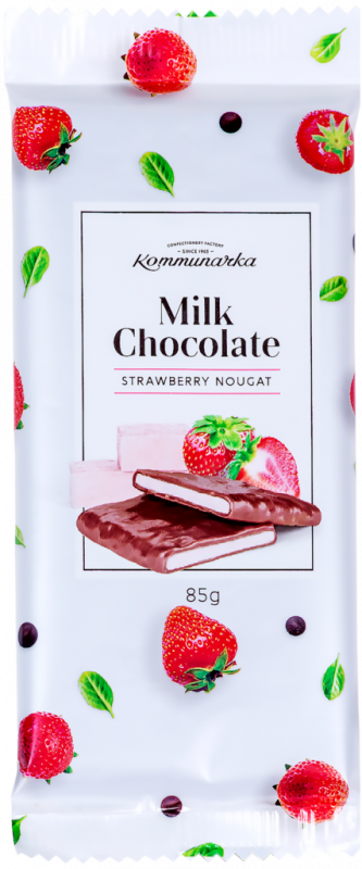 Шоколад молочный КОММУНАРКА с клубничной нугой, 85г Шоколад молочный КОММУНАРКА с клубничной нугой, 85г