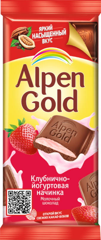 Шоколад молочный ALPEN GOLD с клубнично-йогуртовой начинкой, 85г Шоколад молочный ALPEN GOLD с клубнично-йогуртовой начинкой, 85г