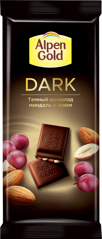 Шоколад темный ALPEN GOLD Dark с изюмом и миндалем, 80г Шоколад темный ALPEN GOLD Dark с изюмом и миндалем, 80г