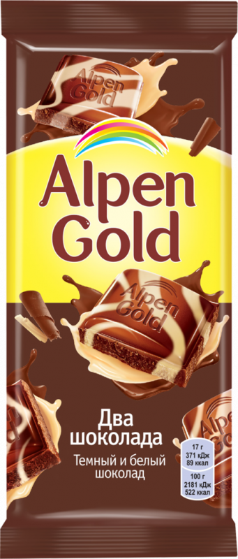 Шоколад белый и темный ALPEN GOLD Два шоколада, 85г Шоколад белый и темный ALPEN GOLD Два шоколада, 85г