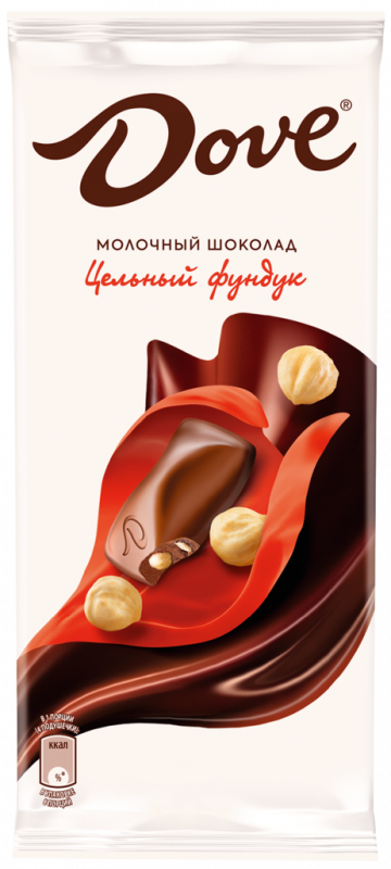 Шоколад молочный DOVE с цельным фундуком, 90г
