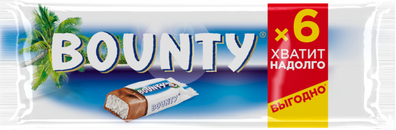 Батончик шоколадный BOUNTY с мякотью кокоса, 6шт, 165г